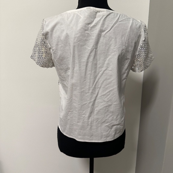 *ZARA* White x Silver Short Sleeve Sequin Top Size Small - Picture 5 of 7